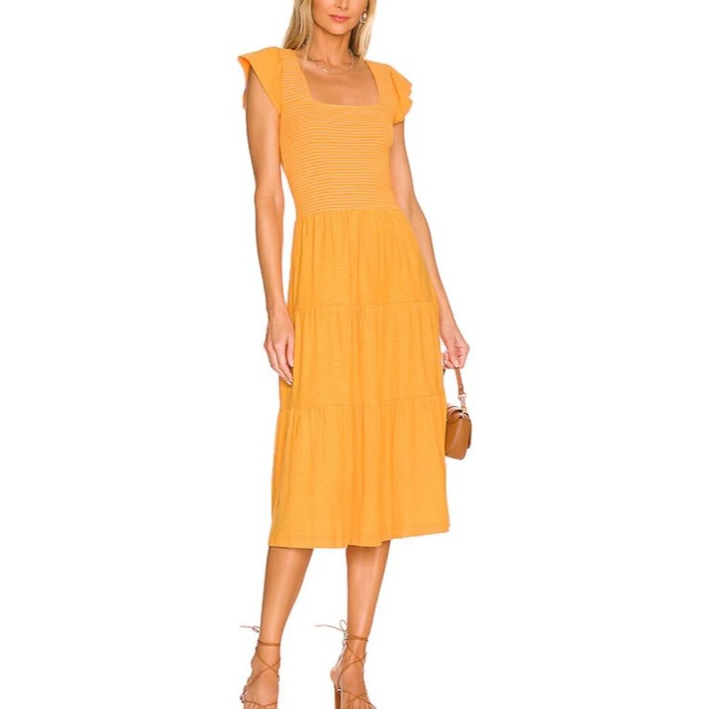 Revolve Nation LTD Josie Midi Dress Size Medium Shirred Square Neck Tiered